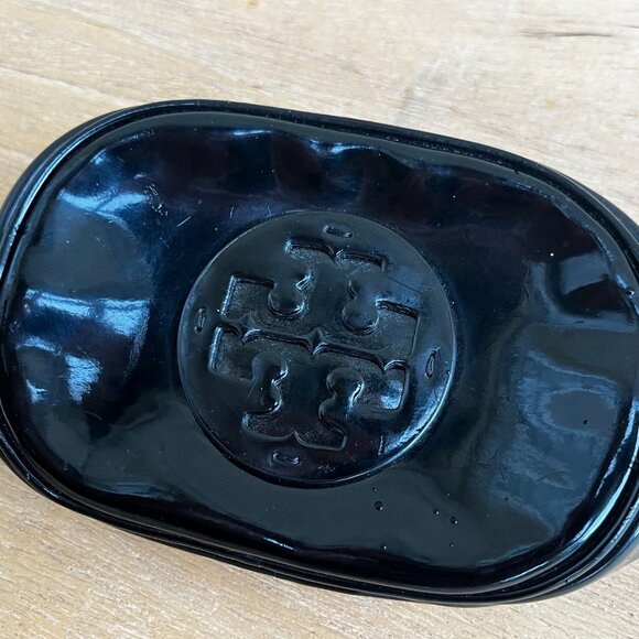 TORY BURCH PATENT LEATHER COSMETIC CASE MAKE UP BAG Women’s Black Gold Zipper - Picture 3 of 6